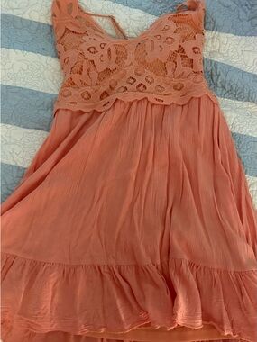 Francesca's Coral Lace-Top Mini Dress